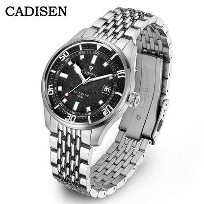 CADISEN Automatic Mechanical Watch Man Silver Business Casual Waterproof Watch Japan MIYOTA 8215 Movement Domed Glass Mens Watch