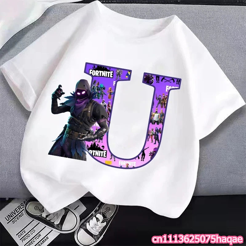 New Fortnites Kids T-shirts Cartoon Letter Graphic T-shirts Boys Girls Summer Casual Sports Short Sleeves Tops Children Clothing