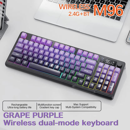 Tastiera wireless Bluetooth M96 FREEWOLF con display digitale, retroilluminazione RGB, batteria da 2000mAh e keycap PBT per PC/laptop