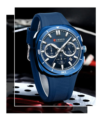 Orologio da uomo CURREN – Nuovo modello di lusso al quarzo, cinturino in silicone, stile sportivo, multifunzione, impermeabile, luminescente, con datario e cronometro.