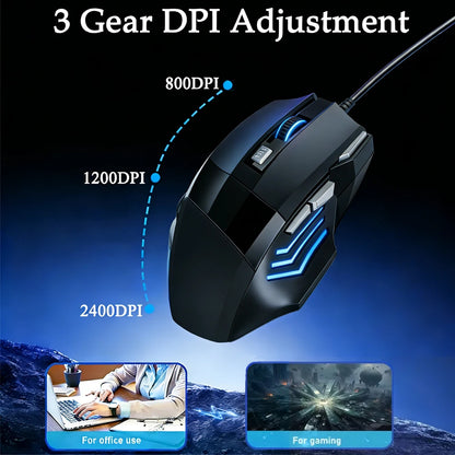 USB Wired Gaming Mouse RGB 2400 DPI Ergonomic Optical Mouse with 7 Buttons, RGB Backlit USB Wired Gaming Mouse for PC, Laptop & Office