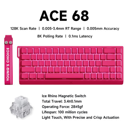 MCHOSE ACE 68 Magnetic Switch Gaming Keyboard Hall Effect Rapid Trigger Programmable RGB 8K Hz DKS/MT/TGL/RS/SOCD Keyboard