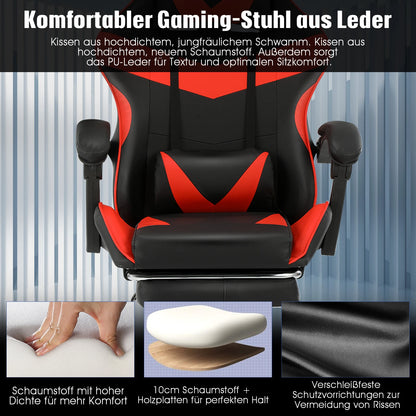 Ergonomic Gaming Chair with Massage Function, Adjustable Reclining Computer Chair with Footrest, Lumbar Support, Headrest & Armrests