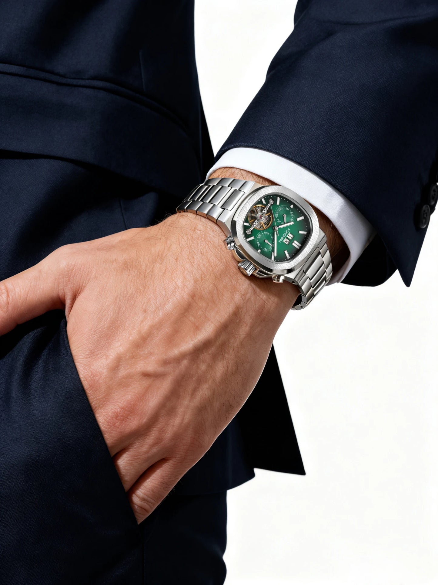 Forsining 481 Man New Tourbillon  Brands Watch Week Date Automatic Movement Mechanical Watches Stainless Steel Waterproof Clock