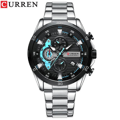 Orologio da uomo di lusso CURREN 8402, nuovo, in acciaio inossidabile, impermeabile, con cronografo e illuminazione notturna.