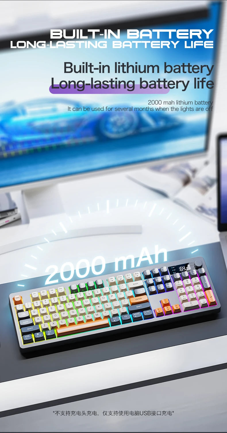 XUNFOX TK100 Bluetooth Wireless Dual-Mode Keyboard, 98-Key RGB Wireless Gaming Keyboard with Rechargeable Battery for Desktop, Laptop & Office