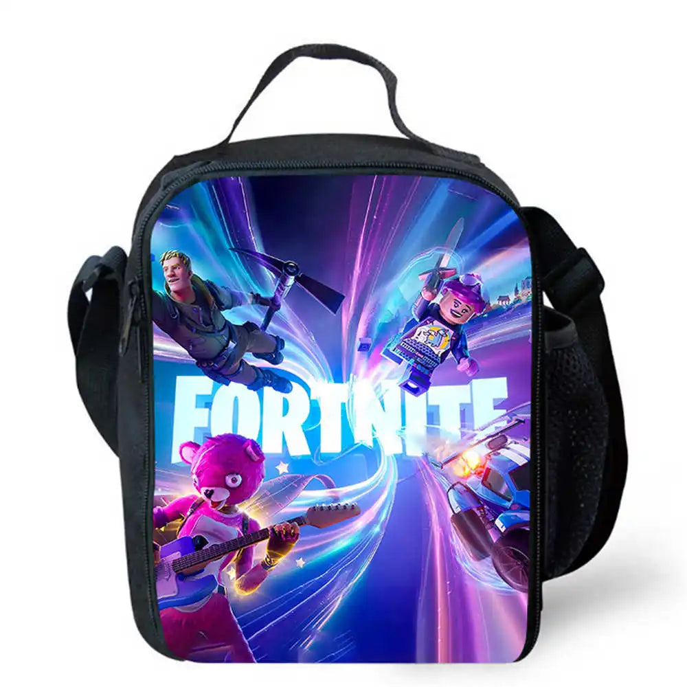 Bolsas de almuerzo para niños, bolsas escolares y de picnic Fortnite de dibujos animados para niñas y niños, bolsas térmicas portátiles y ligeras para almuerzo infantil