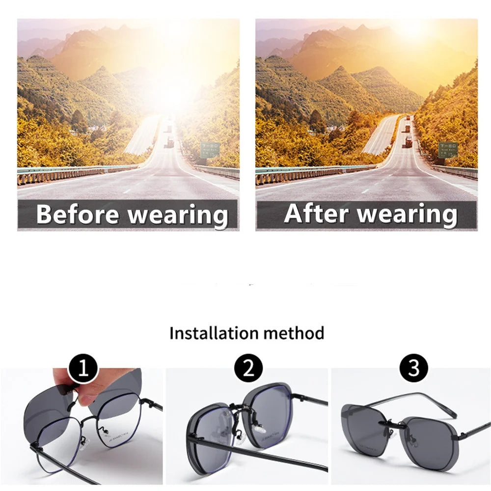 KLASSNUM Driving Clip On Sunglasses for Men Myopia Eyeglasses Polarized Women Square Night Vision Fishing UV400 Sun Glasses 2023