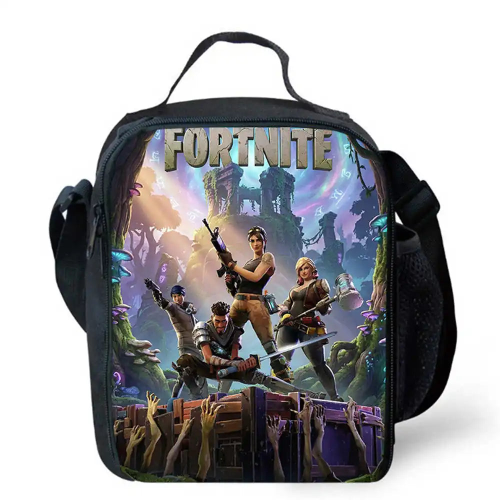 Children's Cartoon Fortnite Picnic Bag For Boys and Girls Age 5-10，Kids Insulated Cooler Lunch Bags Cute Portable Lightweight