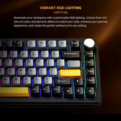 Machenike K600-B82W Mechanical Keyboard Tri-Modes Gasket Mounted 75% ANSI Layout  RGB Backlit Wireless Gaming Keyboard