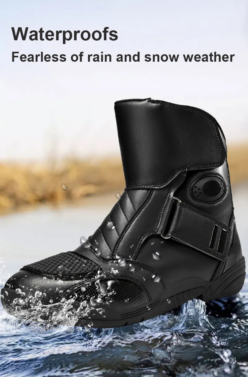 2025 New Men's Motorcycle Boots Outdoors Waterproof Safety Protection Motorcycle Shoes High Quality PU Leather Men Motos Boot