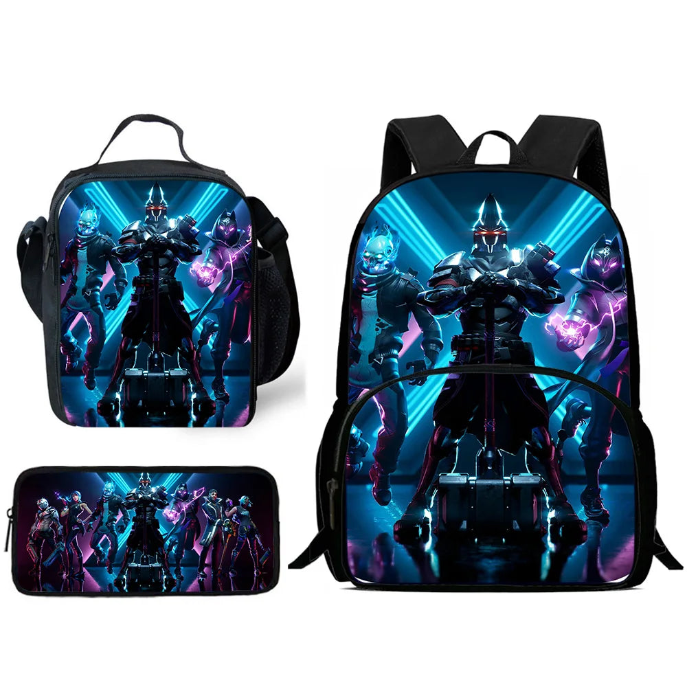 Trendiges Gaming-Design Kinder-Rucksack F-FortniteS mit Lunchbag und Federmäppchen, Schulranzen mit großem Fassungsvermögen für Jungen und Mädchen, ideales Geschenk