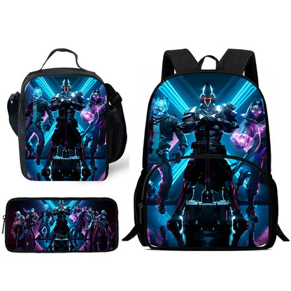 Trendiges Gaming-Design Kinder-Rucksack F-FortniteS mit Lunchbag und Federmäppchen, Schulranzen mit großem Fassungsvermögen für Jungen und Mädchen, ideales Geschenk