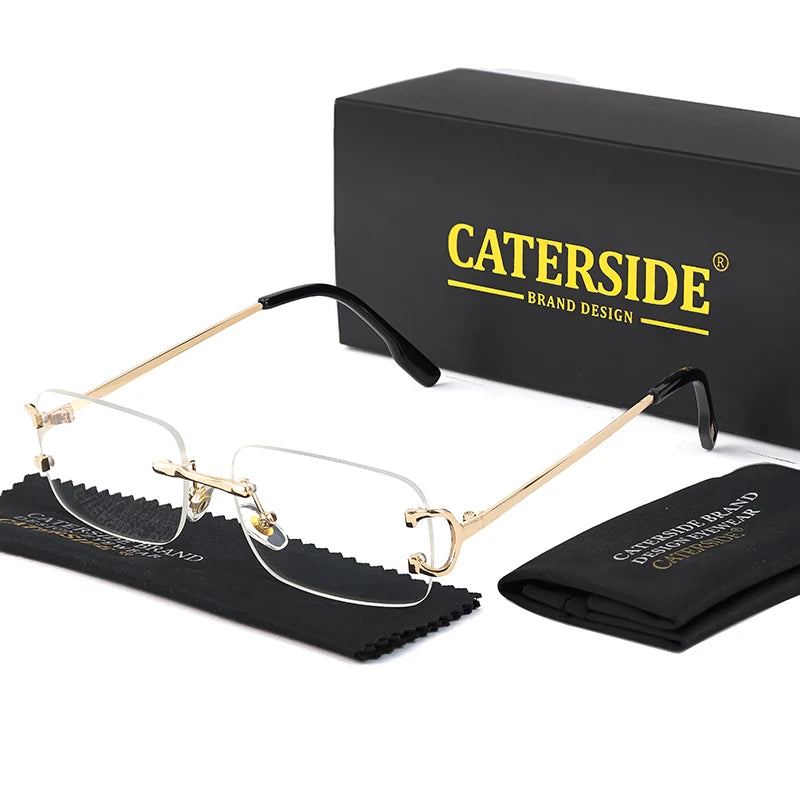CATERSIDE Blue Rectangular Sunglasses Men Rimless Metal Fashion Square Sun Glasses For Women Gradient Lens Outdoor Eyewear UV400