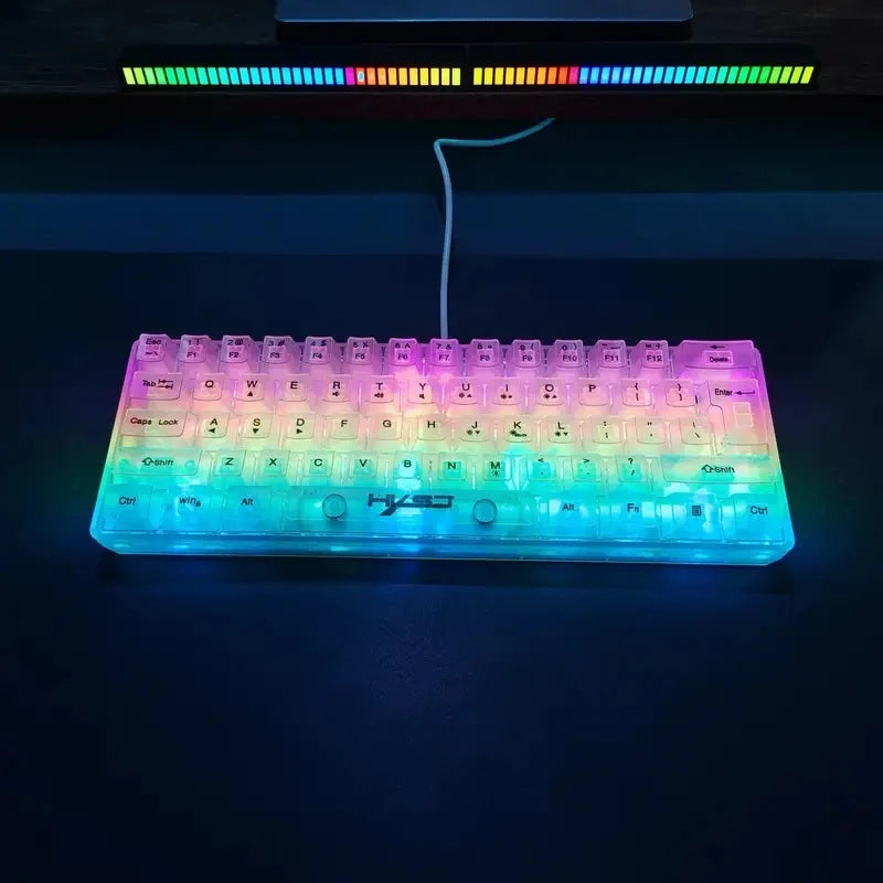 HXSJ V700 60% Wired Transparent Gaming Keyboard, RGB Backlit 61 Keys Compact USB Gaming Keyboard for PC, Mac & Laptop
