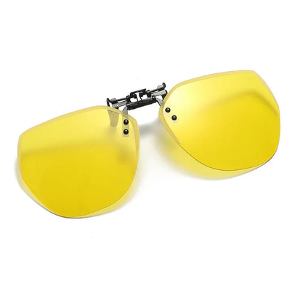 KLASSNUM Men Polarized Clip On Sunglasses Women Flip Up Sunglasses Square Cut Edge Lenses Driving Night Vision Fishing Goggle