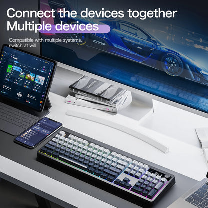 XUNFOX TK100 Bluetooth Wireless Dual-Mode Keyboard, 98-Key RGB Wireless Gaming Keyboard with Rechargeable Battery for Desktop, Laptop & Office