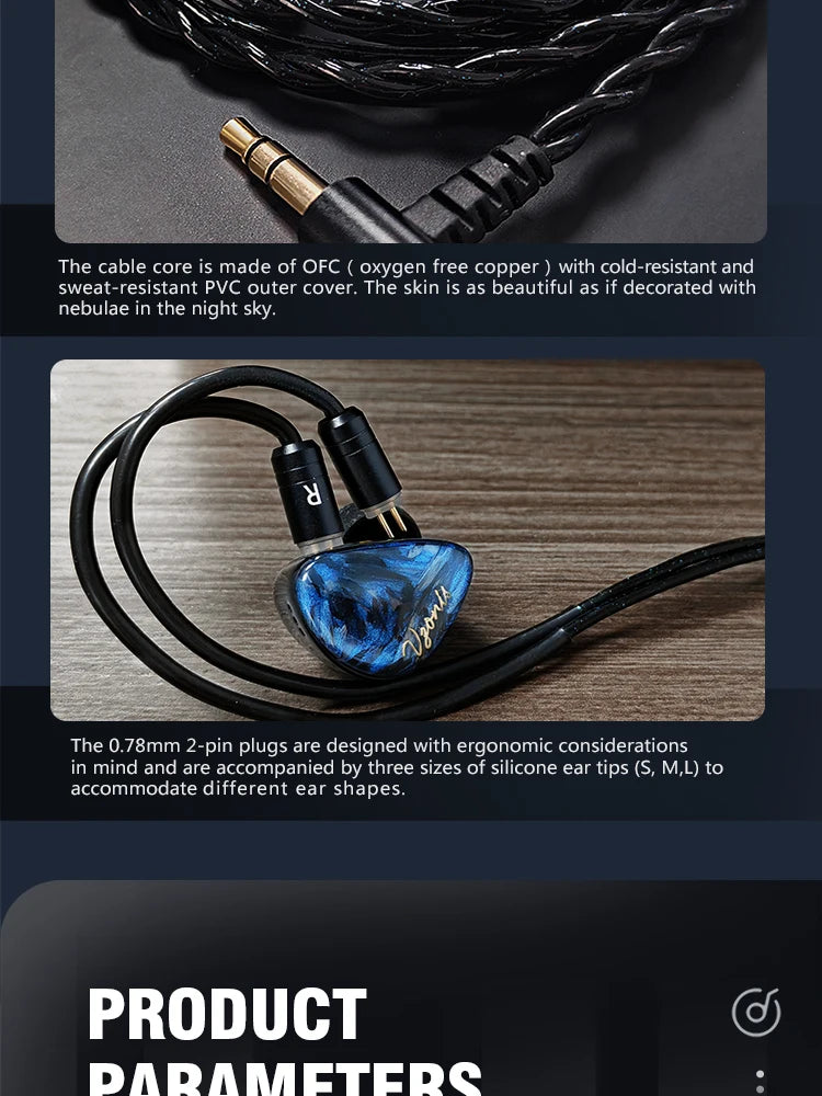 Vzonis DDB-03 HiFi IEM 1DD+1BA+1 Bone Conduction Hybrid Driver Gaming Earphones In-Ear High Resolution Resin Music Headphone