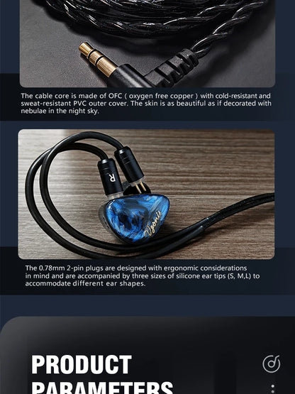 Vzonis DDB-03 HiFi IEM 1DD+1BA+1 Bone Conduction Hybrid Driver Gaming Earphones In-Ear High Resolution Resin Music Headphone