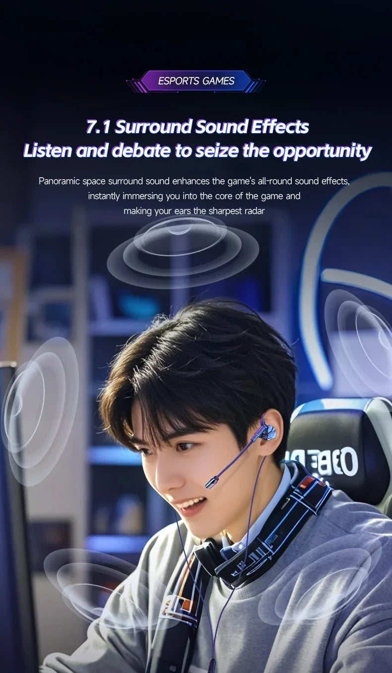 Gaming Earbuds with Dual Microphones, HiFi Stereo Gaming Headset Type-C & 3.5mm Wired In-Ear Earphones, Noise Reduction Gamer Headphones with Mic for Samsung