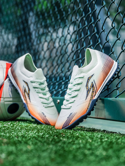 Chaussures de football pour hommes TF Turf, dessus en PU respirant, semelle extérieure en caoutchouc antidérapante, chaussures légères pour l'entraînement sur gazon artificiel.