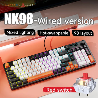 AJAZZ NK98 Wired Mechanical Keyboard: Full-Key Hot-Swap, 98-Key Layout for Precise Performance; Wired, Stable Control, Multi-System Compatibility; Windows Vista/XP/7/8/10/17, Mac: Wired connection for stable control and low l