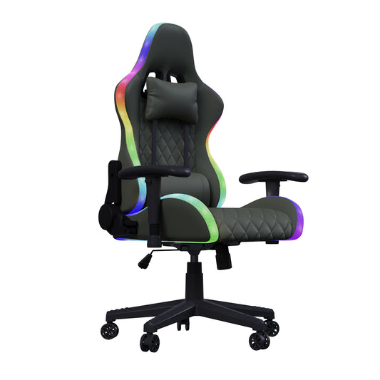 Rosahqnda LED Gaming Chair Ergonomic PU Leather Office Chair with Adjustable Backrest, Lumbar Support, Headrest & Footrest