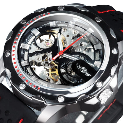 Orologio automatico da uomo WINNER – Modello meccanico scheletrato, lancette luminescenti, cinturino in gomma, stile sportivo e lussuoso, ideale per le attività all’aria aperta