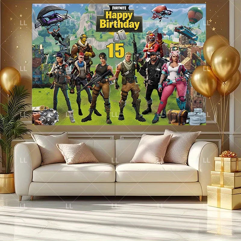 5 8 10 15th Fortnite Birthday Party Supplies Hot Game Backdrop Decor Baby Shower Photography Background Boy Gift Studio Props