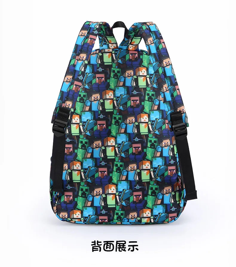 In Stock Minecraft Backpack Graffiti Print Lightweight School Backpack Casual Daily Travel Bag For Male Young Men Outdoor Use