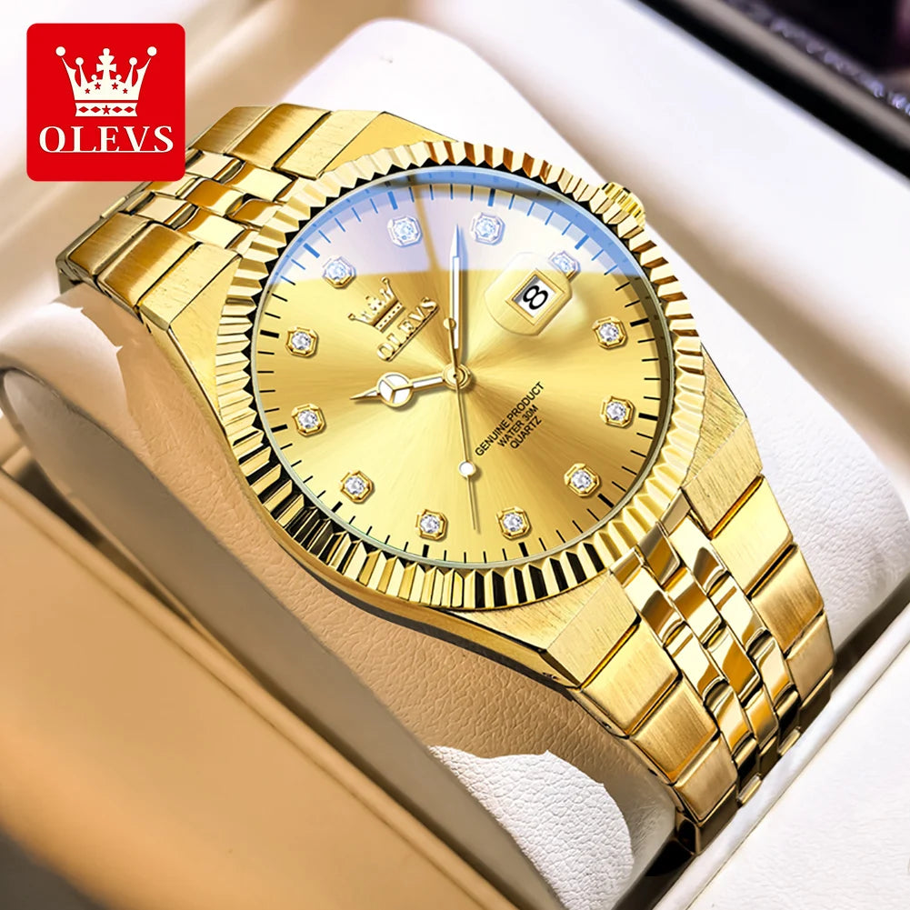 OLEVS New Quartz Man Watch Luxury Brand Diamond Dial Steel Strap Watch for Men Auto Date Waterproof Luminous Men's Watches 2989