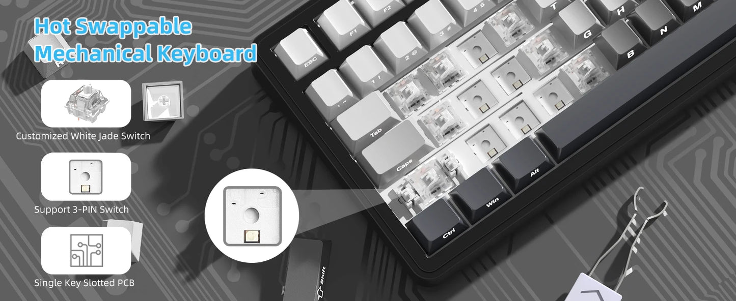 ATTACK SHARK X85 Tri-Mode Gasket Mechanical Keyboard 75% Wireless Hot Swappable RGB Gaming Keyboard with CNC Knob, 5-Layer Sound Dampening & NKRO