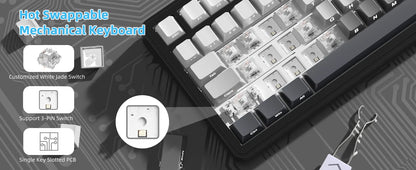 ATTACK SHARK X85 Tri-Mode Gasket Mechanical Keyboard 75% Wireless Hot Swappable RGB Gaming Keyboard with CNC Knob, 5-Layer Sound Dampening & NKRO