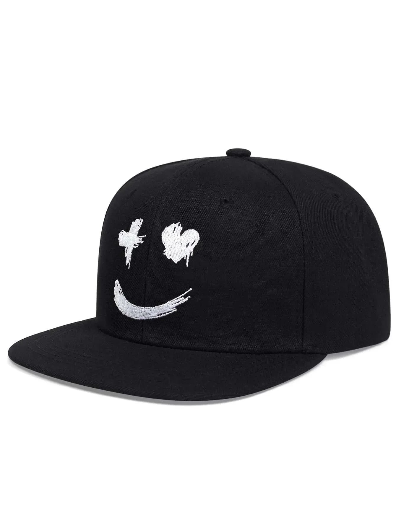 Wide-Brim Baseball Cap 100% Cotton, UV Protection Adjustable with Grin Embroidery & Face Slimming Design