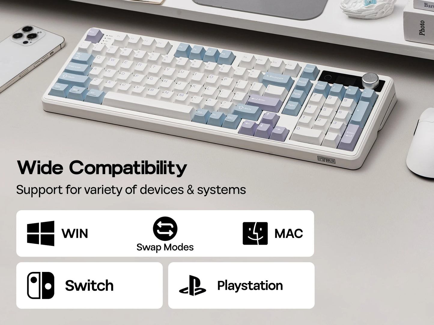 EPOMAKER TH99 PRO 96% ANSI US Layout Hot-Swap Wired/Bluetooth/2.4Ghz Wireless Mechanical Keyboard with 10000mAh for PC/Mac