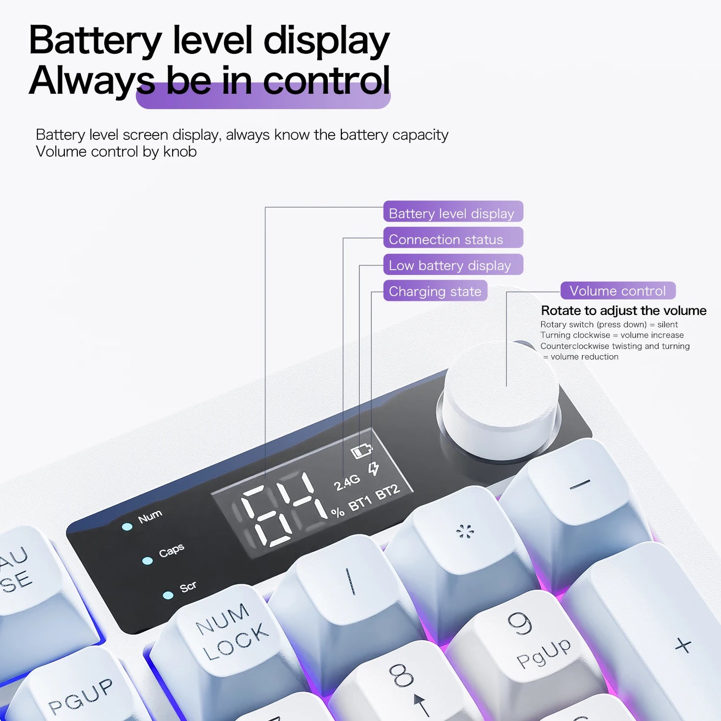 XUNFOX TK100 Bluetooth Wireless Dual-Mode Keyboard, 98-Key RGB Wireless Gaming Keyboard with Rechargeable Battery for Desktop, Laptop & Office