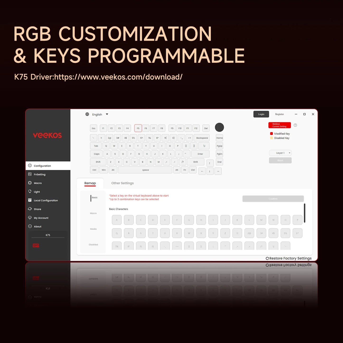 AKKO 5075 X Veekos K75 Gaming Mechanical Keyboard Keyboard 75% RGB 3/5-Pin Hot Swap Wired Customized Keyboard with Knob Gasket