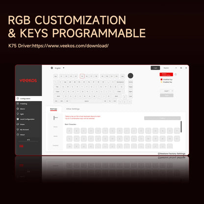 AKKO 5075 X Veekos K75 Gaming Mechanical Keyboard Keyboard 75% RGB 3/5-Pin Hot Swap Wired Customized Keyboard with Knob Gasket