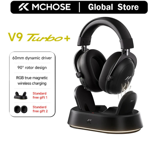 MCHOSE V9 Turbo Wireless Gaming Headset 7.1 Surround Sound RGB Esports Headphones with 60mm Drivers, Noise Cancelling Mic & Charging Base