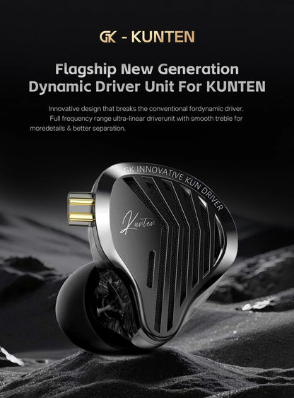 GK KUNTEN HiFi Dynamic Driver Earphones Wired In-Ear Headphones with Microphone, Detachable Cable DJ Music Earbuds, Professional HiFi Audio Earphones