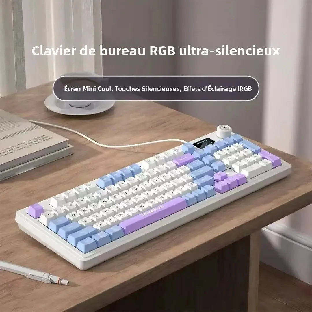 RGB 98Key Silent Keyboard and Mouse Set Wired Mechanical Feel with Screen Display Gaming Office Combo for PC Laptop Desktop