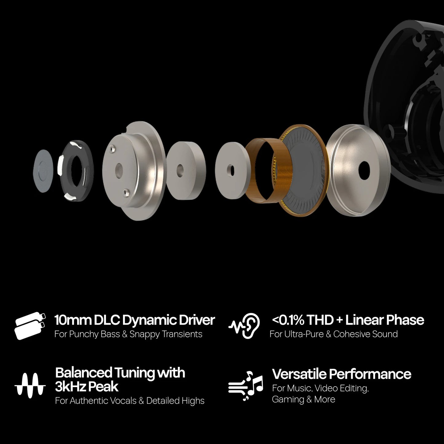 Linsoul Kiwi Ears Belle HiFi Earphones 10mm DLC Dynamic Driver IEM Wired Earbuds, Precision Sound Signature In-Ear Monitor for Audiophile Music & Gaming