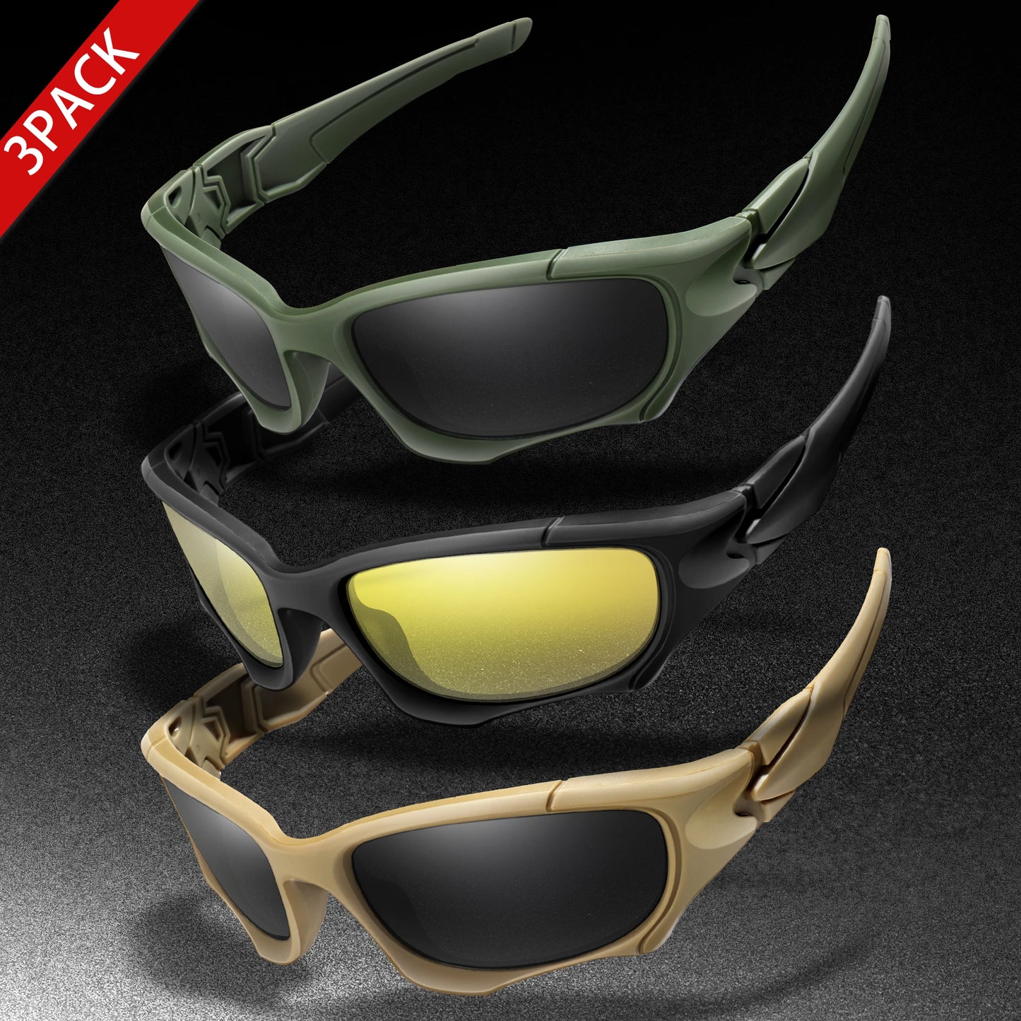 3-PACK Trendy Outdoor Tactics Sports Sunglasses Men and Women Cycling Glasses Driving Camping Travel Colorful Goggles