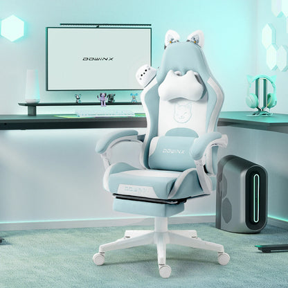 Cute Gaming Chair with Cat Ears, Pink Kawaii Ergonomic Gamer Chair with Footrest, Cat Paw Lumbar Support, High Back Computer Gaming Chair