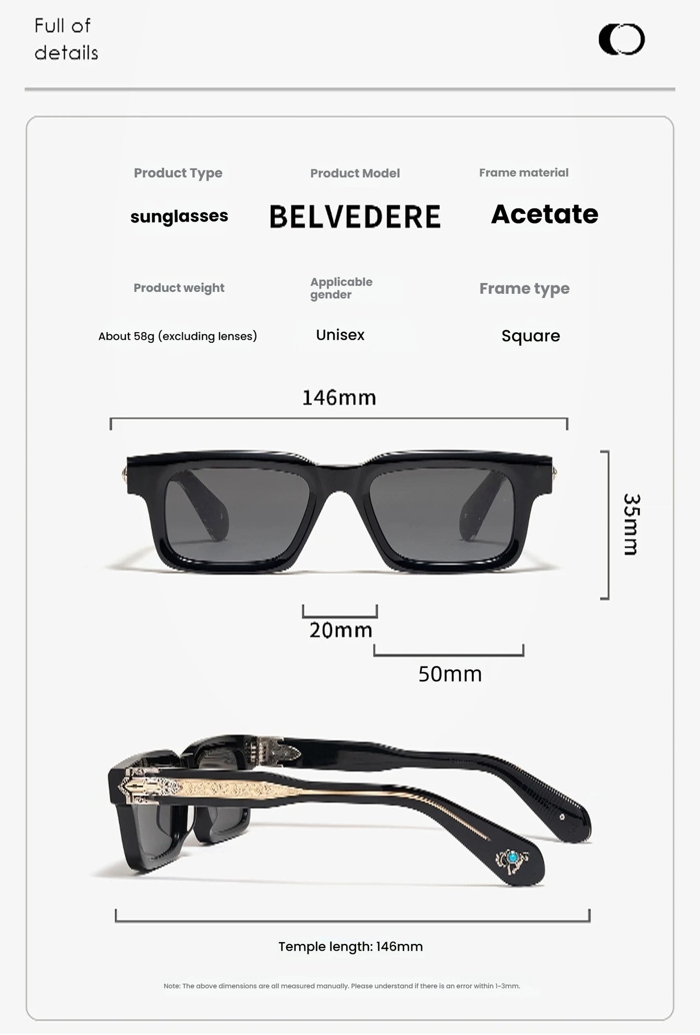 JMM BELVEDERE Vintage Square Retro Sun glasses for man Fashion Women sunglasses 2025 3D Carving and Gemstone Design sunglass man
