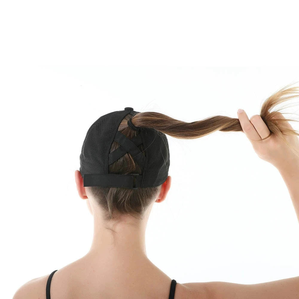 Women Summer Quick Dry Mesh Baseball Cap Solid Color Cross Ponytail Hat Athleisure