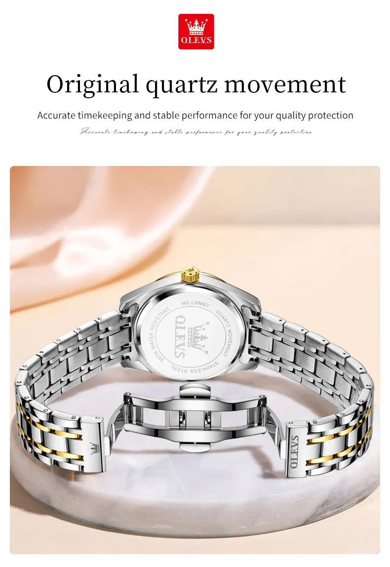 OLEVS Luxury Fashionable Ladies Quartz Watch Waterproof Wristwatch with Arabic Numerals Date Feature And Set Bracelet for Women