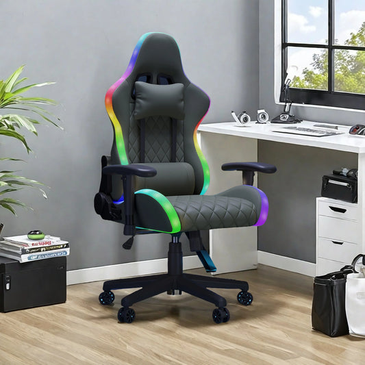 LED Gaming Chair Ergonomic Office Chair with Massage Function, RGB Gaming Chair, Adjustable Reclining Backrest 90°-135°, Height Adjustable Gaming Chair for Adults up to 150kg