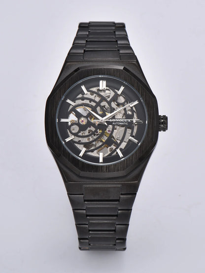 LONGLUX automatic watch business mechanical watches simple skeleton waterproof stainless steel cost effective mens watch gift