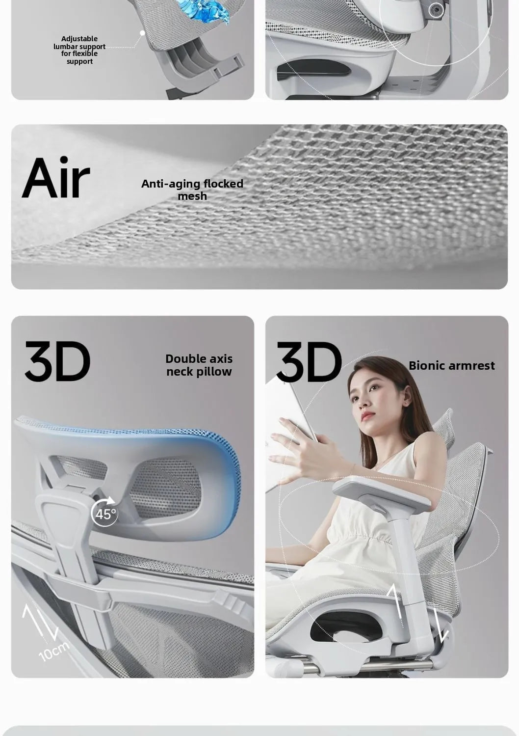 Sedia da ufficio ergonomica in rete con supporto lombare 6D, sedia da computer con schienale alto, sedia da scrivania reclinabile regolabile con poggiapiedi
